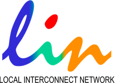 LIN Logo - Blue, teal, red, and orange gradient inside script type with black uppercase sans-serif type below