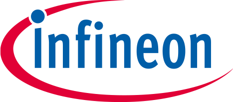 Infineon Logo - Blue sans-serif type with red oval swoosh around it