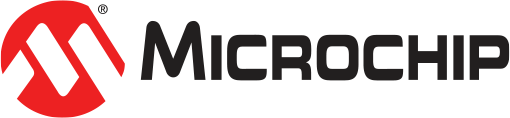 Microchip Logo - Black sans-serif type with red circle and white M inside to left